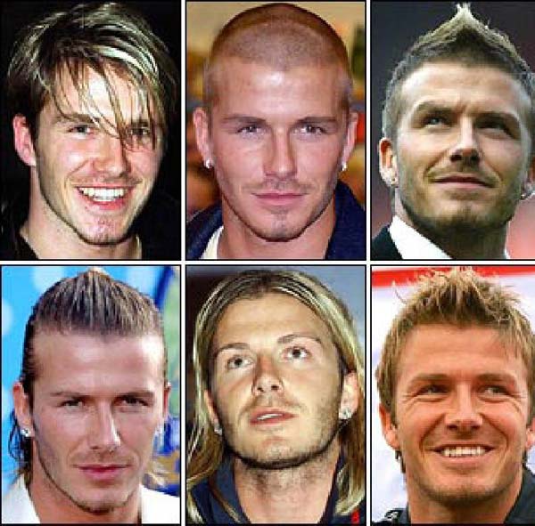 David Beckham showing 6 hairstyles he had through the years. More to follow.