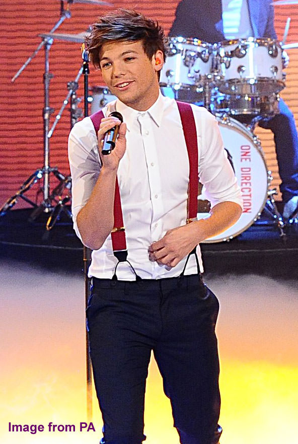 One Direction band members wearing braces suspenders 2012