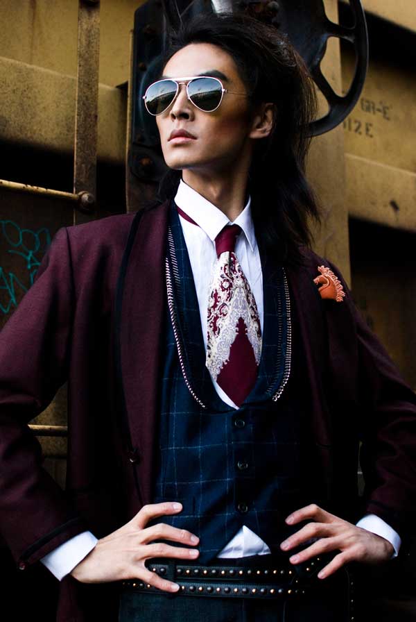 David Chiang male model burgundy tie