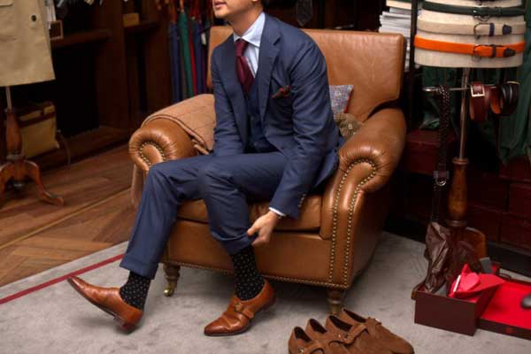 pulling up the socks - roll ups - double monk strap shoes