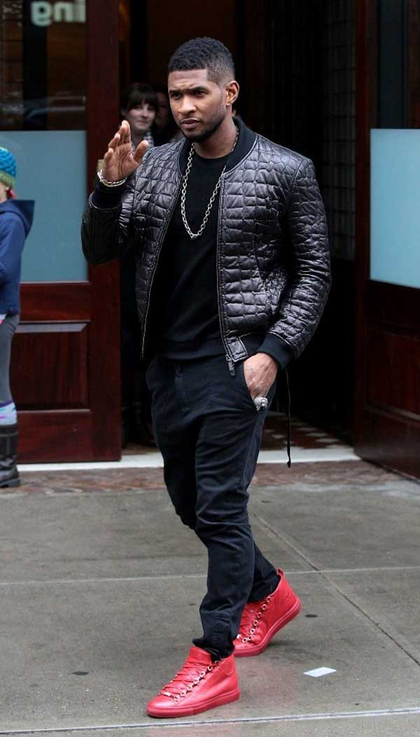 Usher wearing a quilted bomber jacket 2013