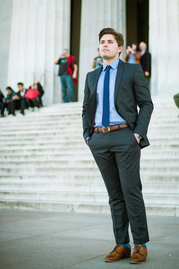 Blue ties for men - grey pinstripe suits