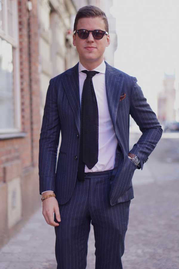 Pinstriped suits for men blue