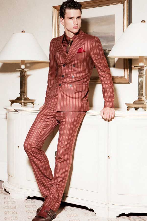 Pin striped suits for men red