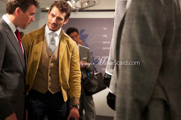 David Gandy inspecting the Marks & Spencer collection at London Collections Men