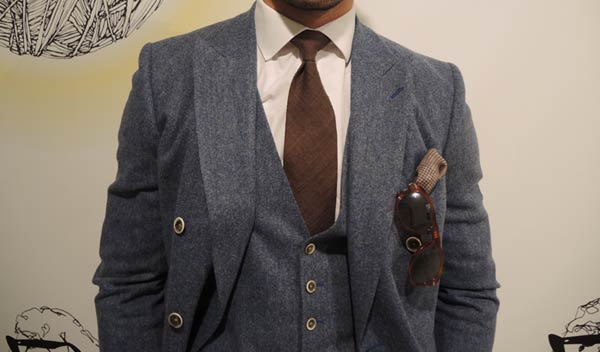 david gandy reiss three piece suit worn at London collections men