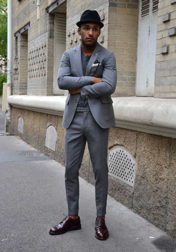 Grey skinny suits for men James Bond style