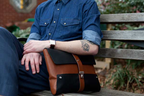 Leather man clutch bag black and brown