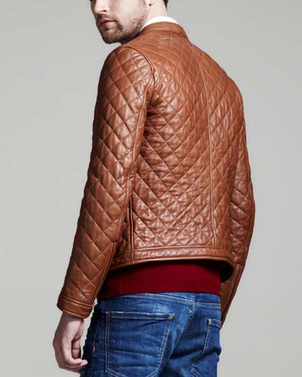 dsquared brown quilted leather bomber jacket for men