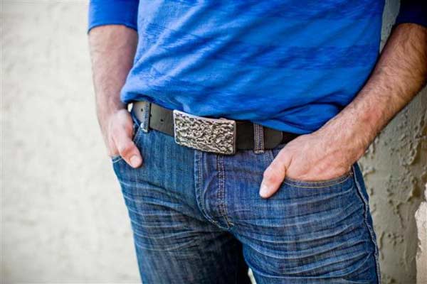 Black leather belt and buckle for men