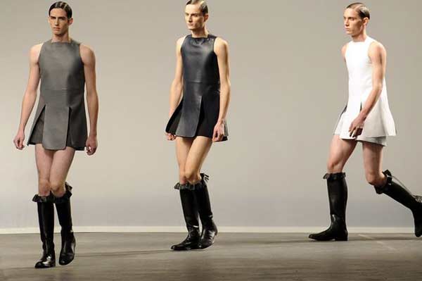 J.W.Anderson - London Collections Men - knee high boots and men wearing dresses