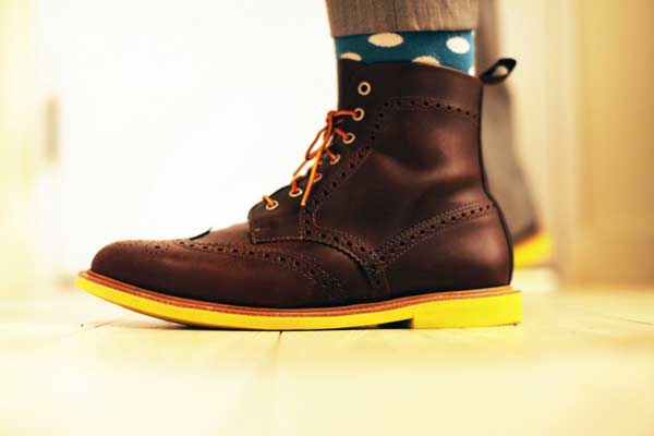 Mark McNairy boots brown leather with poka dot socks