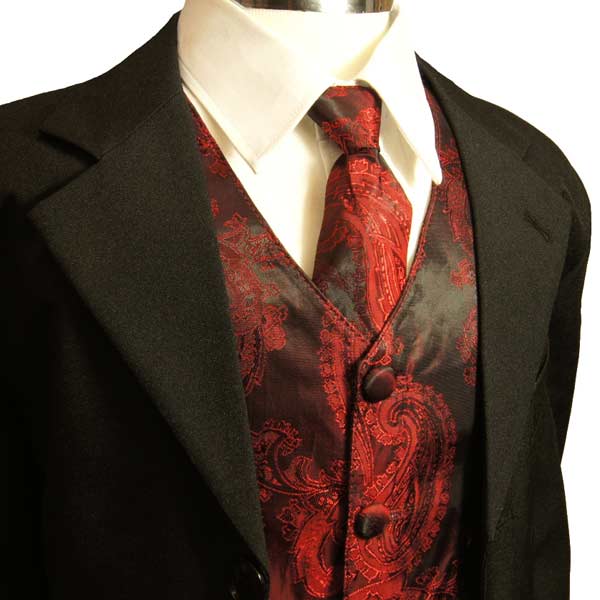 Waistcoats worn with a Tuxedo red prints and silk