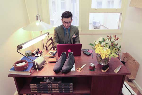 Desert Boots for men displayed on a desk