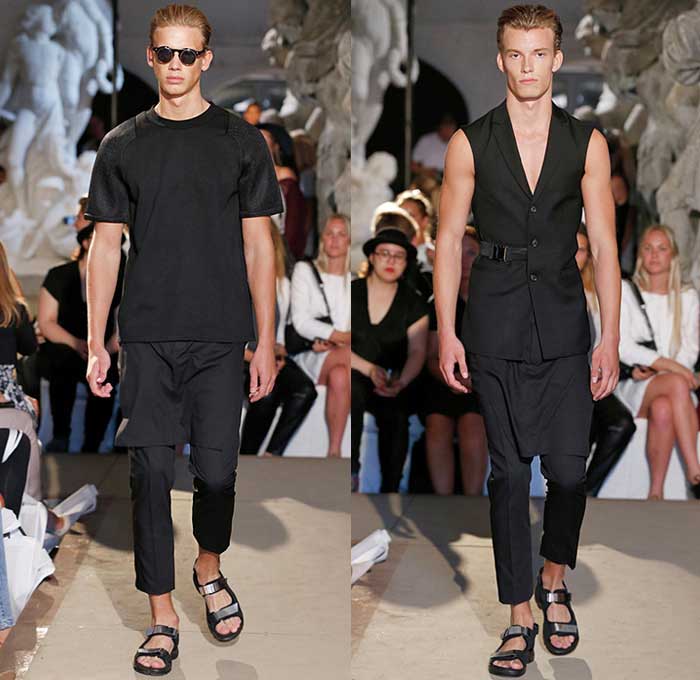david-andersen-copenhagen-fashion-week-2015-spring-summer-mens-black-white-blazer-shorts-grosgrain-banded-strap-socks-sandals-biker-androgyny-bomber-03x