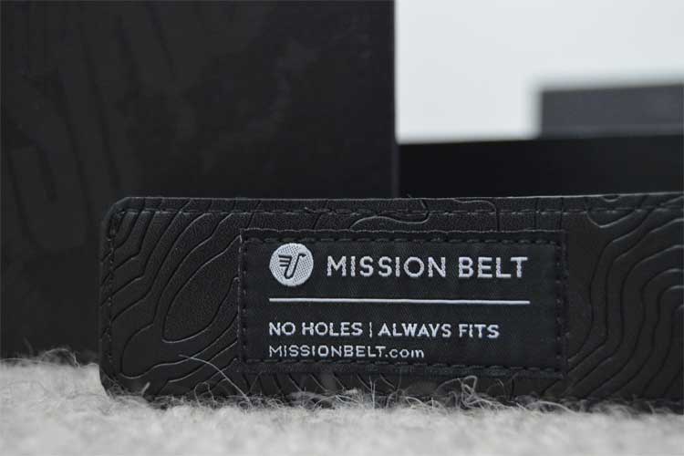 Mission Belt label close up - No Holes Always fits