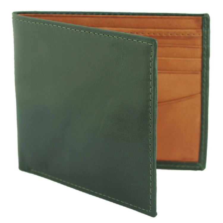 Pick of the pack: 8 card billfold wallet in British racing green and tan £63.99