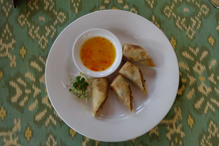 Lumpia, deep fried spring roll with chilli lime dip