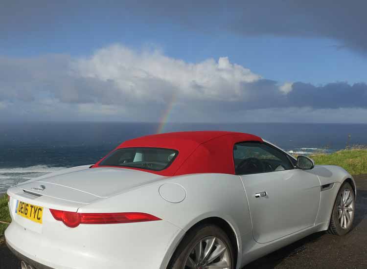 Jaguar F-type convertible causeway coastal Route Northern Ireland Rainbow