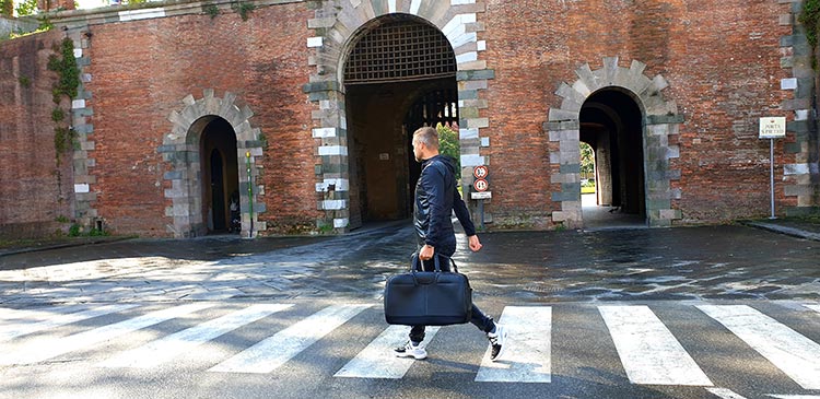 Taking the Bentley bag through Lucca italy