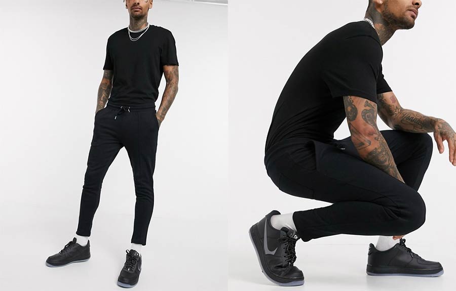 ASOS DESIGN organic pleated jersey joggers in black