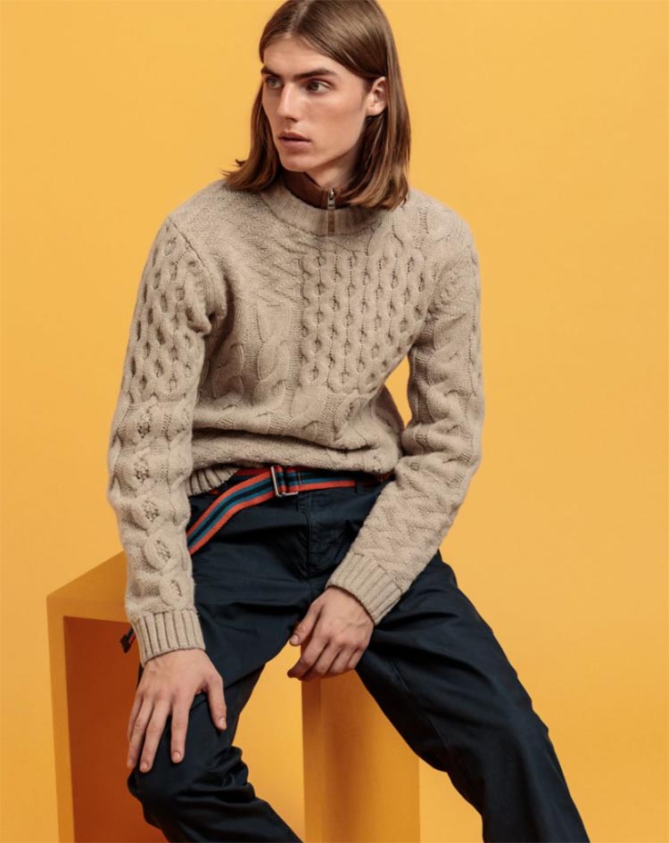 Patchwork Cable Crew Neck Jumper