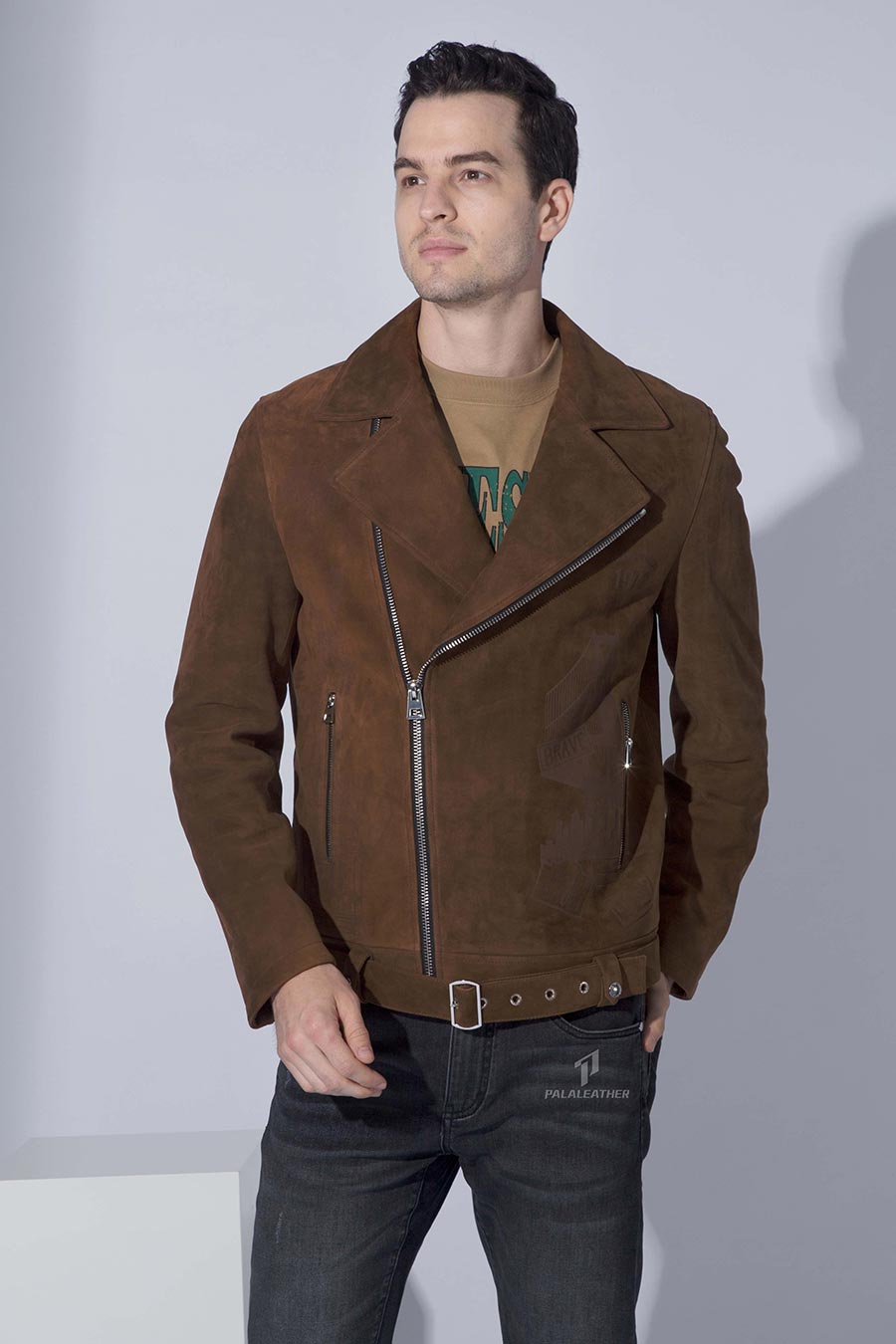 brown leather biker jacket