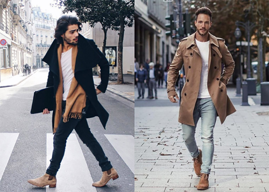 chelsea boots with trench coat