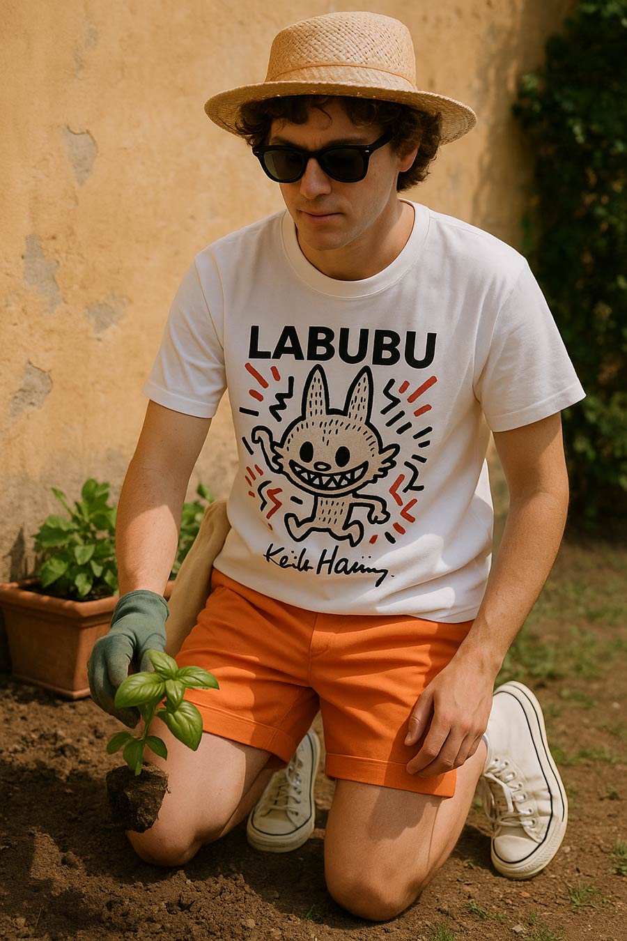 Labubu x Keith Haring Tee Styled Under the Tuscan Sun for Pitti Uomo